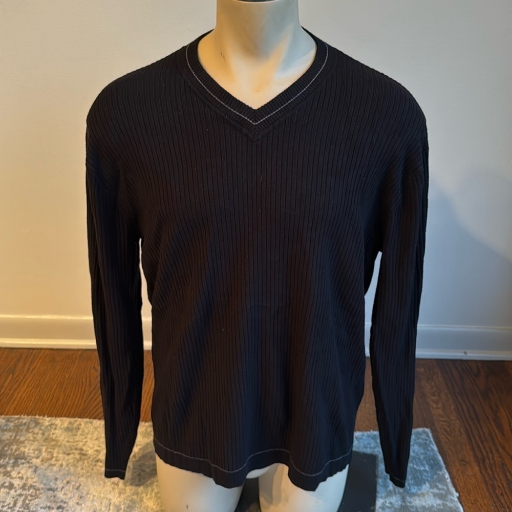 Claiborne Men’s Large V Neck Sweater Long Sleeve Ribbed Stretch
